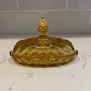 Anchor Hocking Fairfield Amber Glass Butter Dish w/ Lid Vintage 1970s